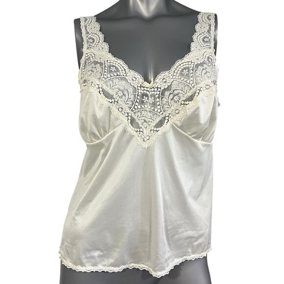 Vtg Vassarette Camisole Cami Slip Lace 38 Large White Sexy Top Y2K Sleeveless - Picture 1 of 9